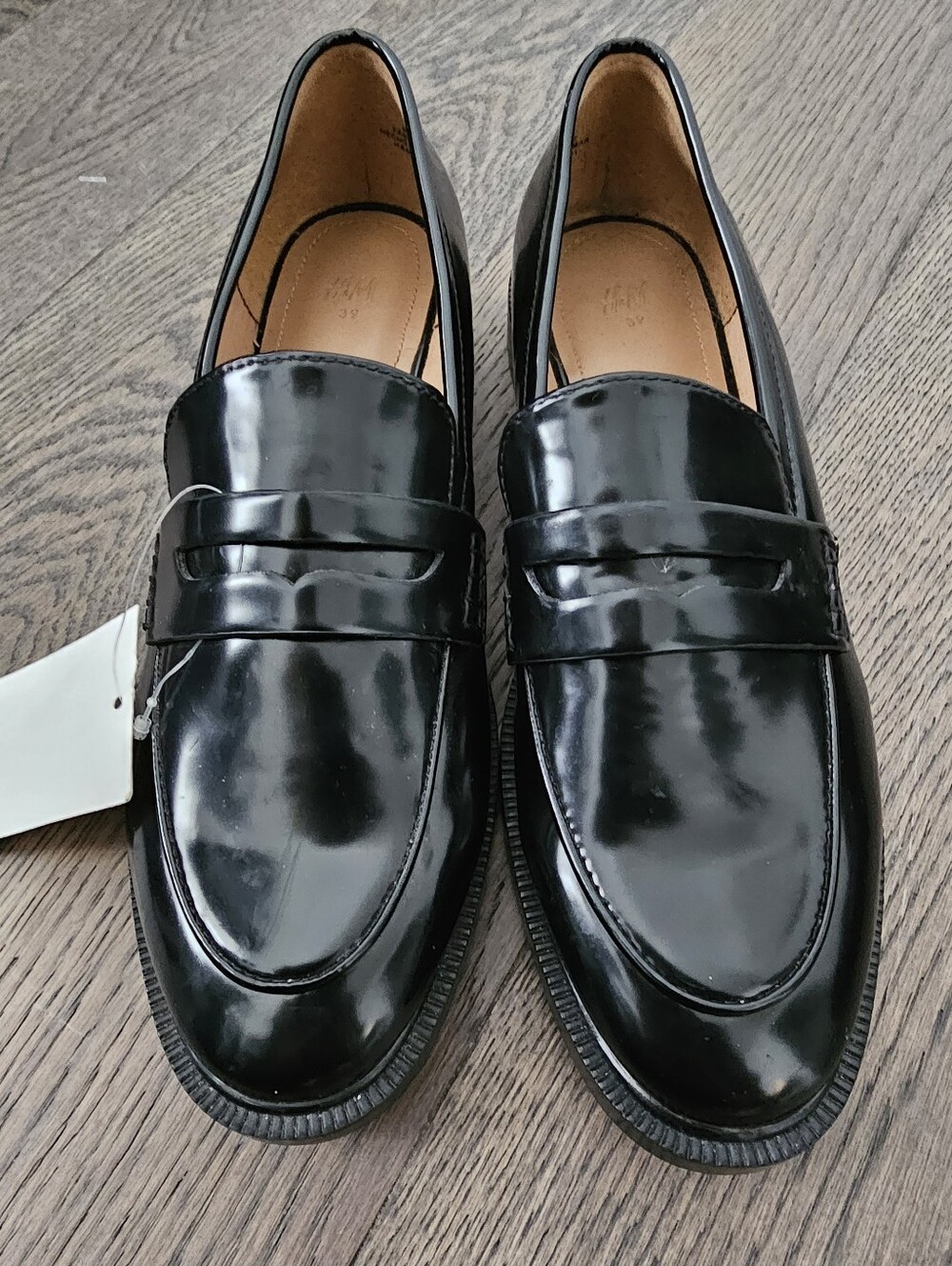 H&M Black Ladies Faux Leather Slip On Loafers Size 8 NWT